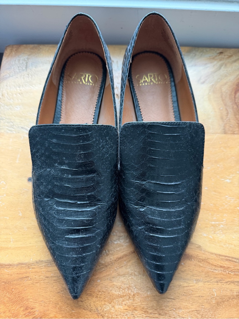 SARTO By Franco Sarto Black Pointed Faux-Reptile Loafers